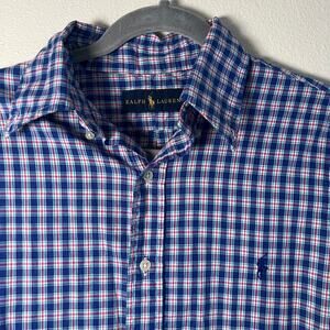 Ralph Lauren Long Sleeve Button Down Oxford - S - Plaid Blue Pink Green White